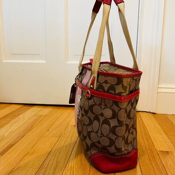 Y2K 2000 Hobo Coach Heritage Signature Stripe Pink/Tan Tote Bag Vintage - Picture 6 of 16